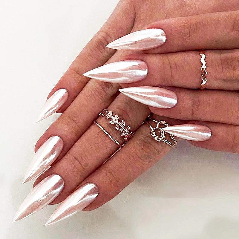 Long Pointed False Nails Solid Color Minimalist Design