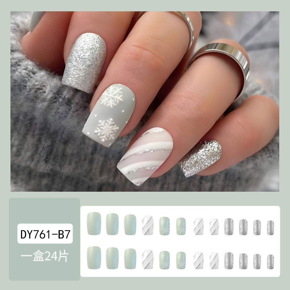 Christmas Minimalist Plaid Silver Snowflake Fall Nails 24-Piece Set