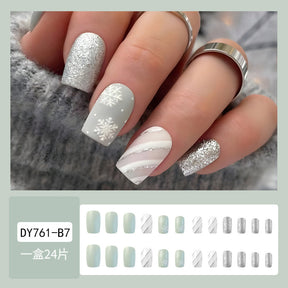 Christmas Minimalist Plaid Silver Snowflake Fall Nails 24-Piece Set