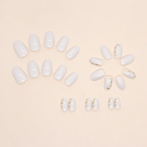 Round Oval Gold Foil Milk White Pure Desire Nails Sweet Girl Slimming Wearable Nails