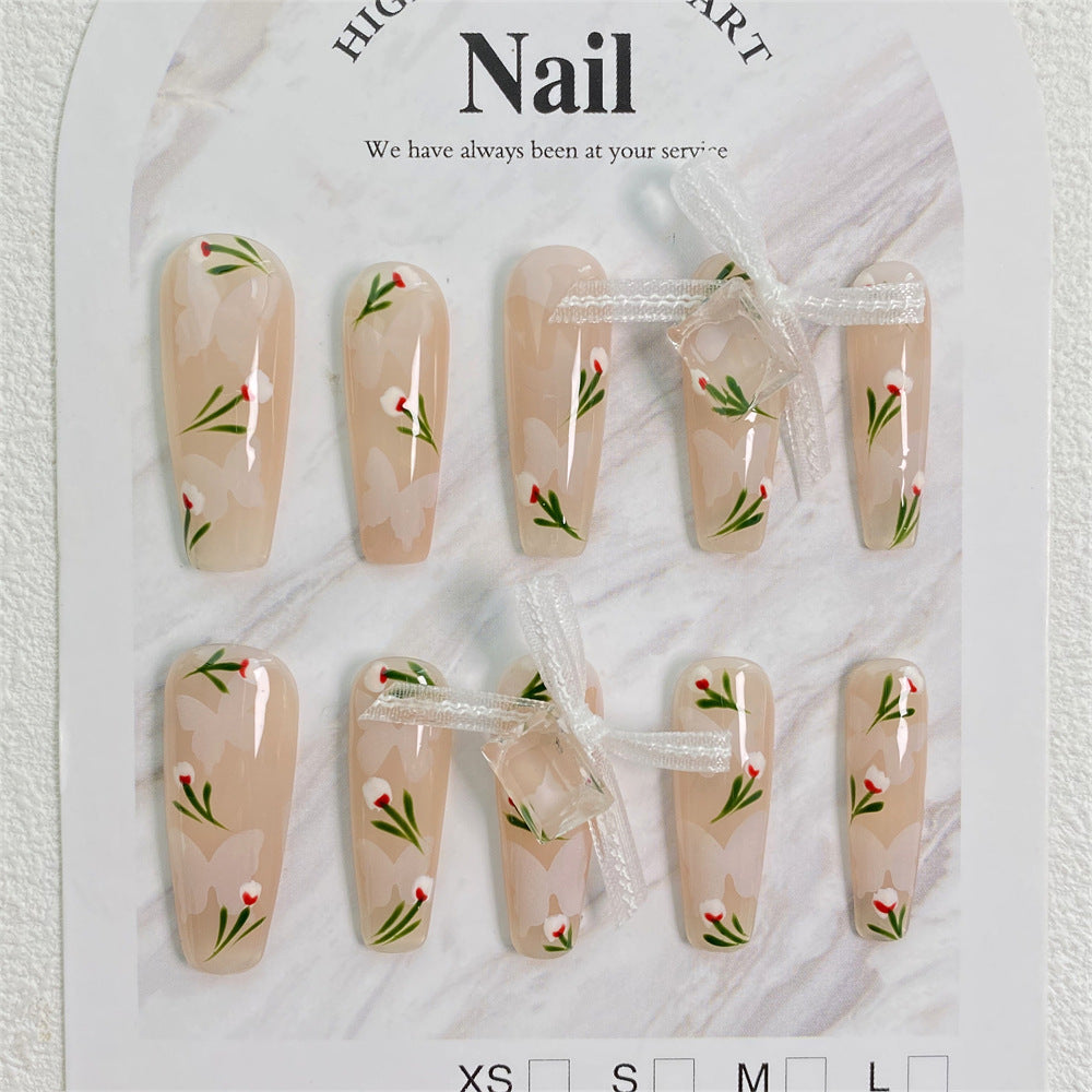 Chic Handmade Painted Floral Fall Nails, Versatile and Trendy Student-Friendly Nail Patches