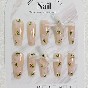 Chic Handmade Painted Floral Fall Nails, Versatile and Trendy Student-Friendly Nail Patches