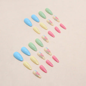 Summer Fresh Multi-Color Rainbow Flower Nails Cute Girl Sunflower Wearable Nails