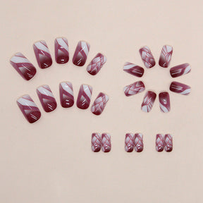 Cracked Glass Effect Wine Red Nails, Mid-Length Square