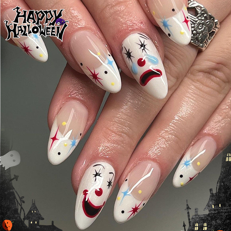 Clown Mask Print Almond Nails - Detachable Nail Stickers