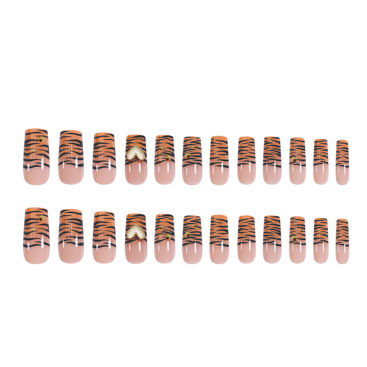 French Heart Handmade Caramel Leopard Print Nails