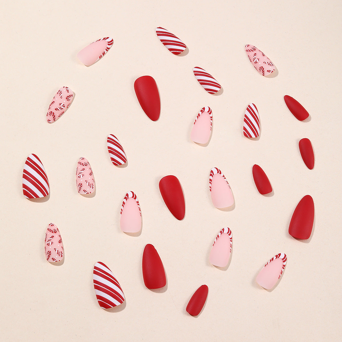 Removable Matte Almond Red White Polka Dot French Nails