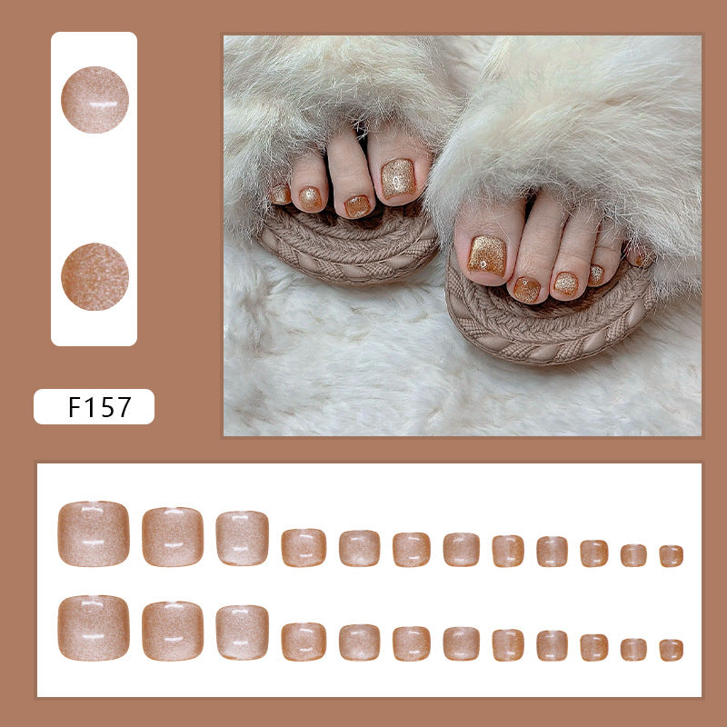 Cat Eye Gold Sand Flash Removable Fall Nails: 24-Piece Set