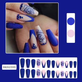 Blue French Rose Nail Tips