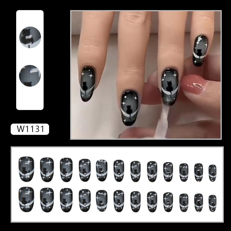 Oval Cool Black Cat Nails Mysterious Dark Night Fairy