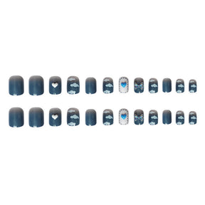 Chic Minimalist Removable Blue-White Gradient Nail Stickers with Rhinestones