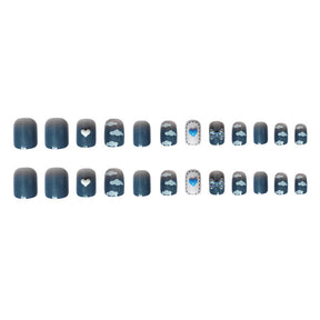 Chic Minimalist Removable Blue-White Gradient Nail Stickers with Rhinestones