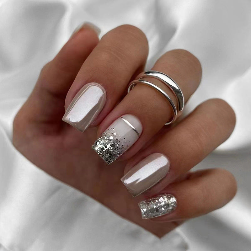 Elegant Silver Glitter Square Fall Nails - Sweet & Edgy