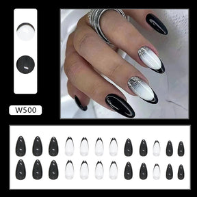 Almond-Shaped Black French Nails, Shiny and Chic