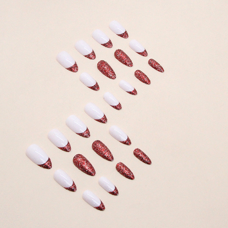 Shiny Wine Red Round Almond Nail Stickers