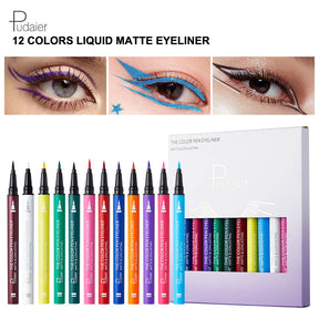 Pudaier 12-Color Liquid Eyeliner - Smudge-Proof, Long-Lasting, Matte Finish