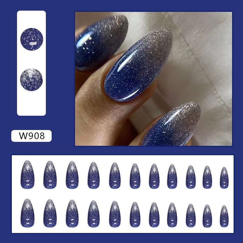 Shiny Galaxy Blue Almond Nails, Summer Cool Style