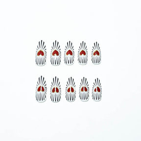 Valentine's Day Almond-Shaped Nails with Black Stripes and Red Hearts