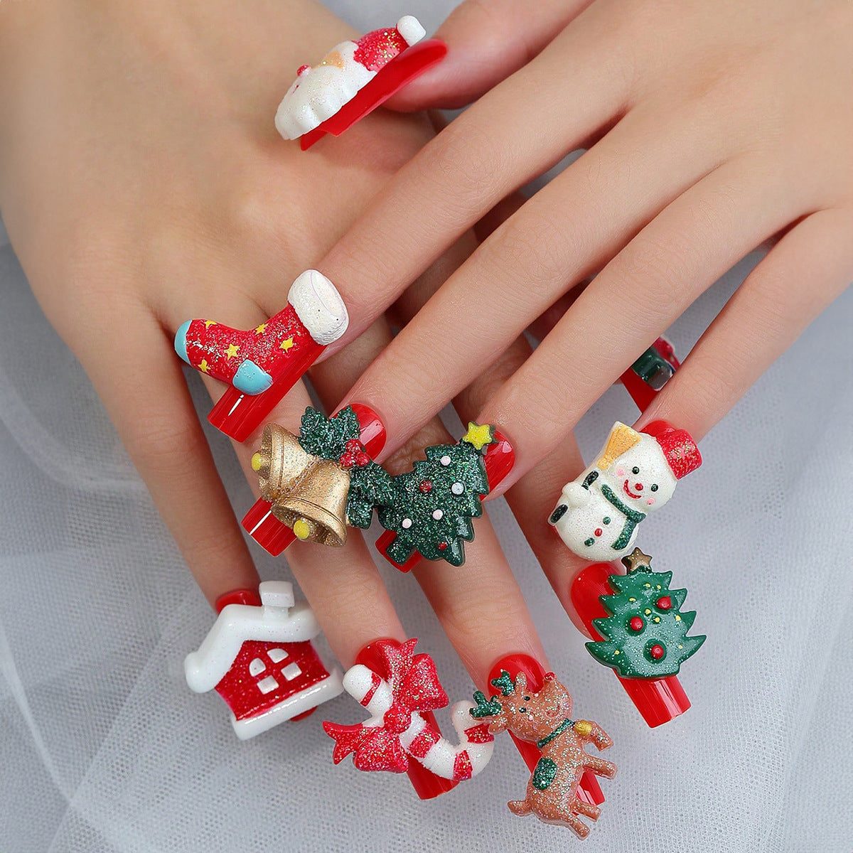 XXXL Santa Claus Themed Cartoon Resin Nail Tips for Christmas