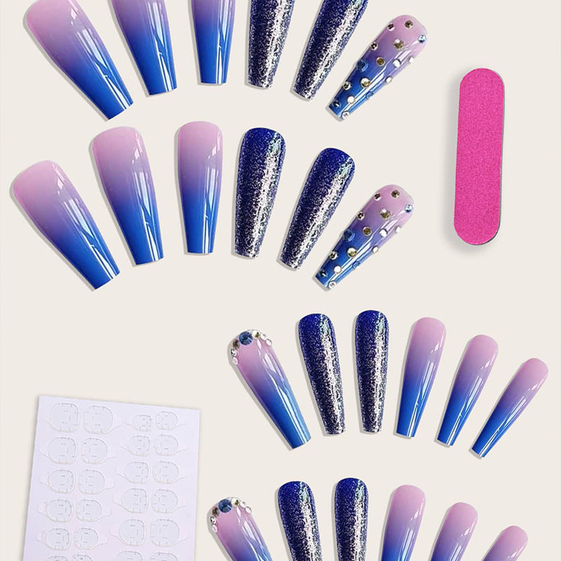 Dreamy Galaxy Blue Coffin Nail Tips