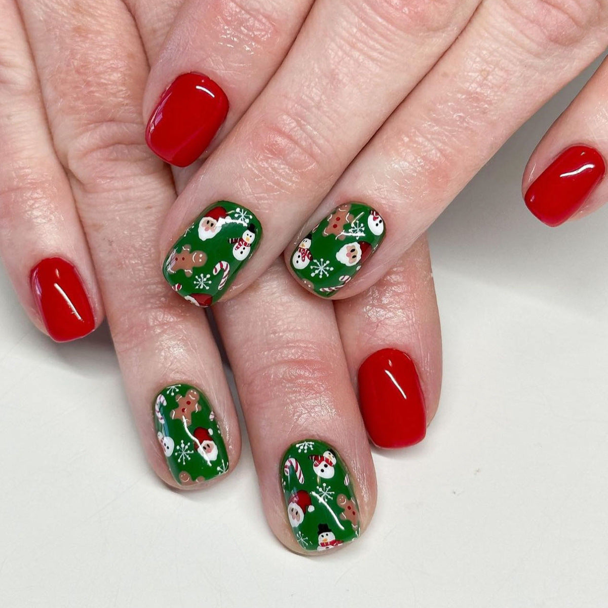 Christmas Red Green Square Nail Art Patches with Santa Gingerbread Candy Designs