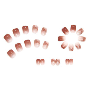 Short Gradual Color Red-Brown Transparent Nail Tips, 24 Pieces Set