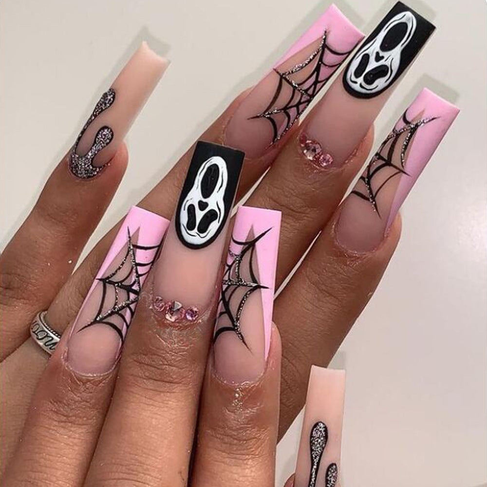 Cross-border Skull and Spider Web Fall Nails - Removable Nail Tips