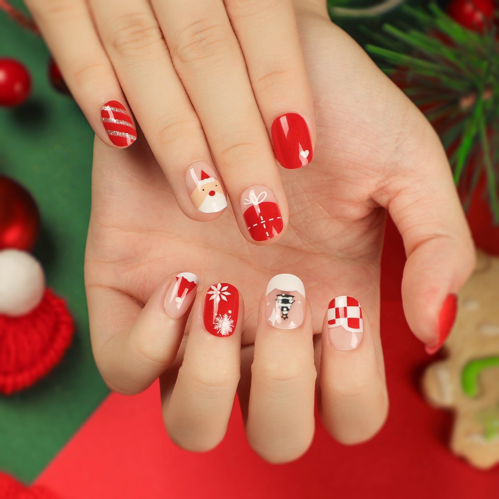 Christmas Press-On Fall Nails Set with Nail Tips