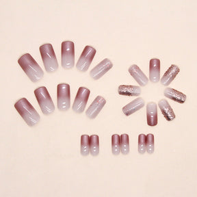 Aurora Gradient Shimmer Nails, Ins Style Mid-Length