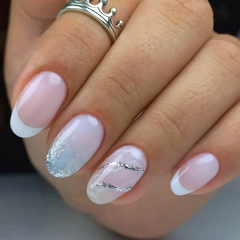 Round Tip Cute Girl Nails - Shimmer French, Sweet and Gentle