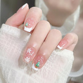 Removable Christmas Snowman Tree Snowflake Pink Fake Nails