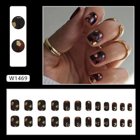 Aurora Flash Leopard Print Fall Nails 24 Pieces