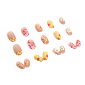 Cute Round Head Multi-Color Sunflower Smile Fall Nails, 24-Piece Wholesale Set