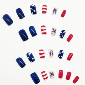 Popular Flag-Style Nails with Red and Blue Accents