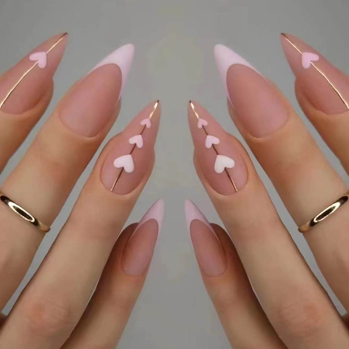 Pink Pearl French Heart Nail Tips for Valentine's Day