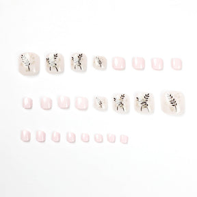 Clear Summer Nude Leaf Gold Foil Fall Toe Nails - Removable Nail Tips