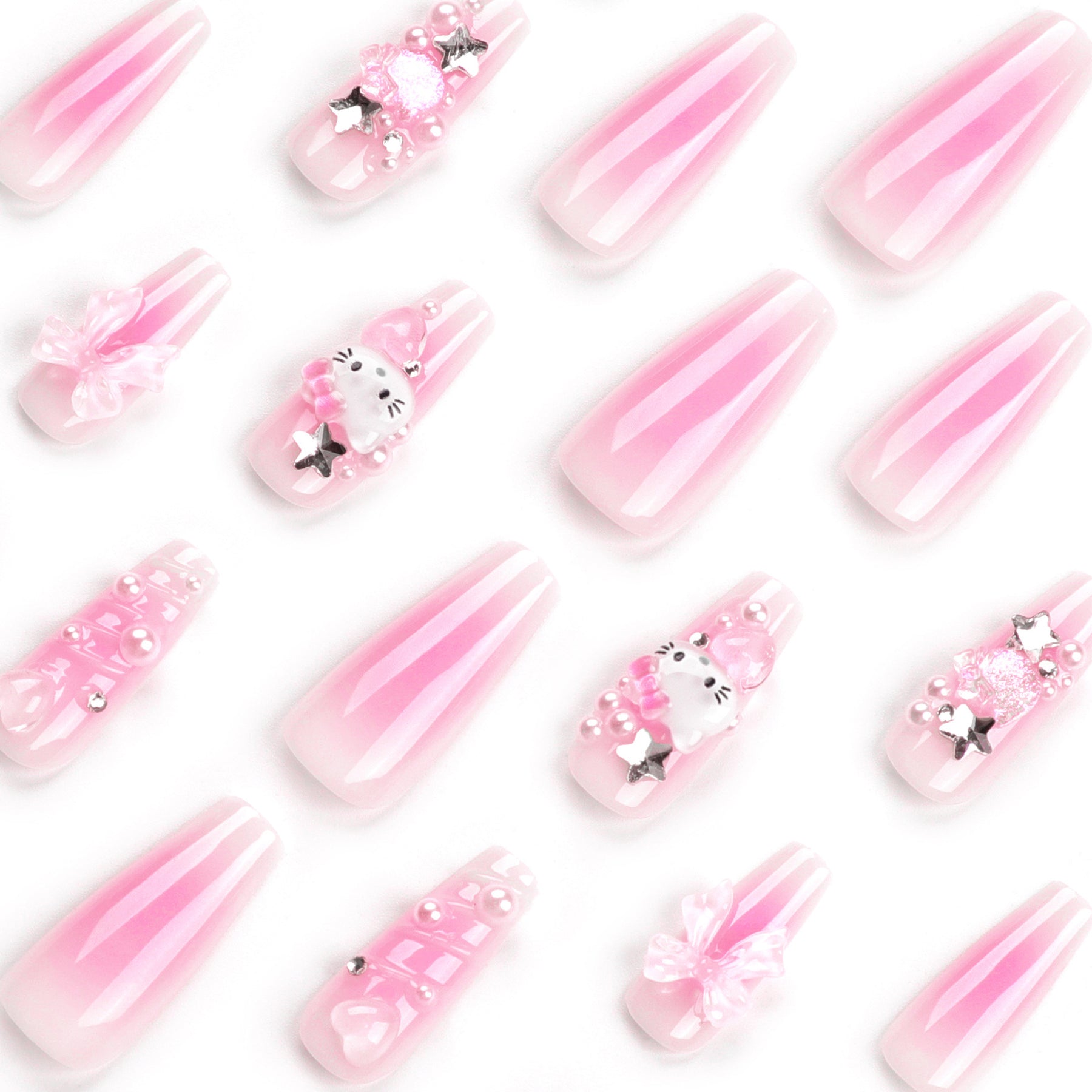 Cute Kitty Cat Fall Nails with 3D Wave Pattern and Bow