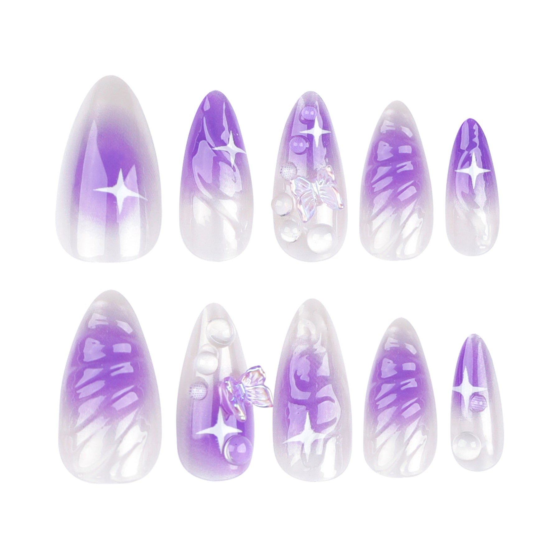 3D Butterfly Purple Ombre Nail Tips