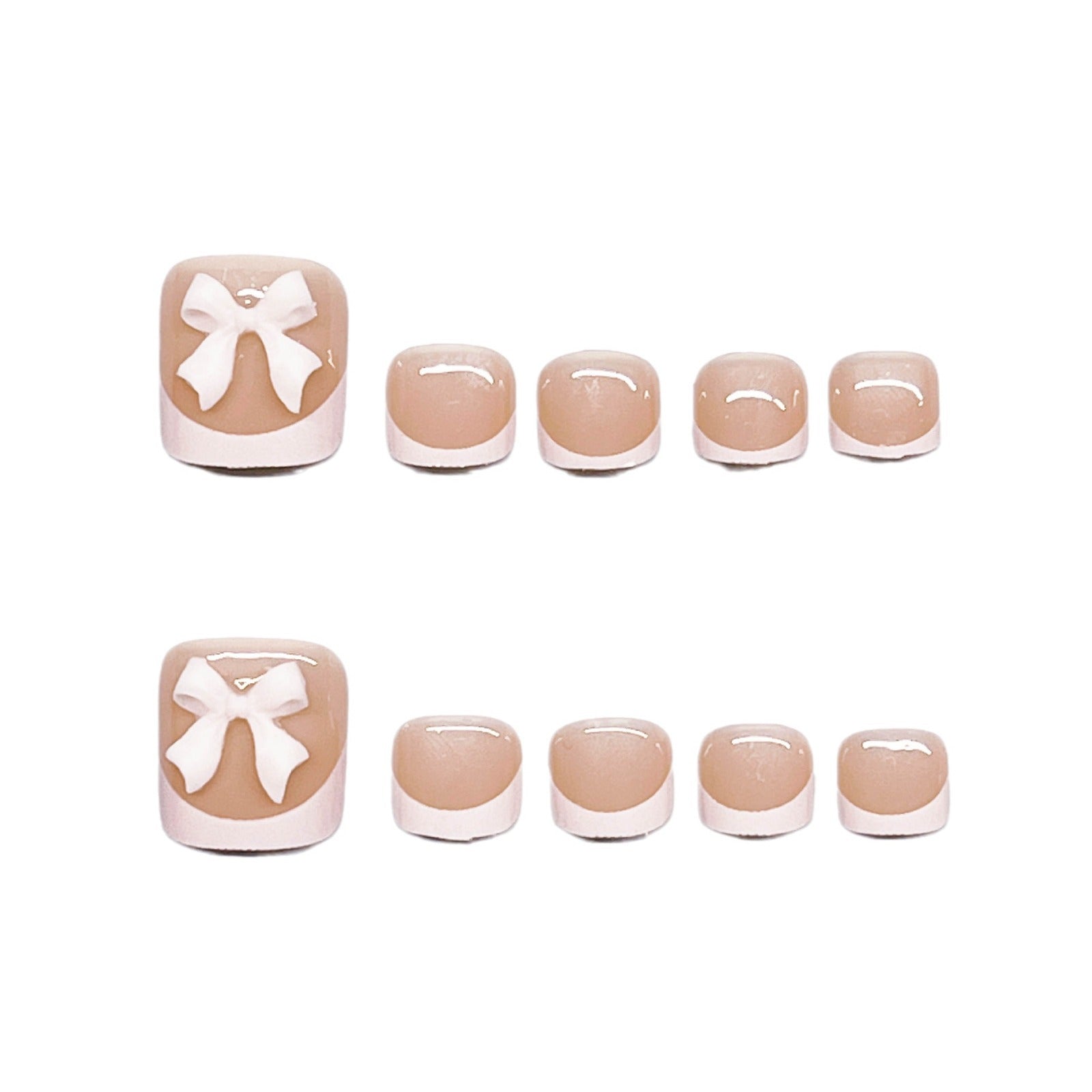 Classic White Edge French Toe Nails with Bow Accents