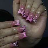 Pink Leopard Print French Tip Removable Nail Extensions