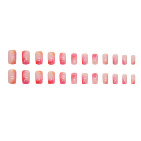 Soft Sweet Warm Tone Mid-Length Pink Yellow Ombre Nails