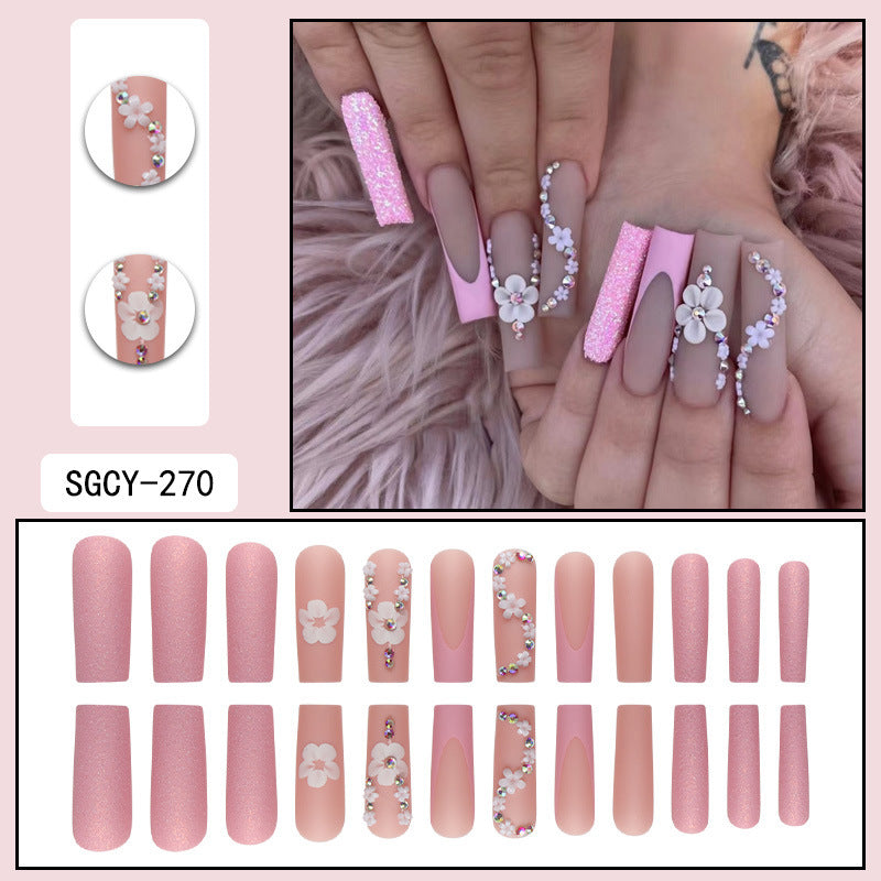 Floral Flash Crystal French Matte Nail Tips