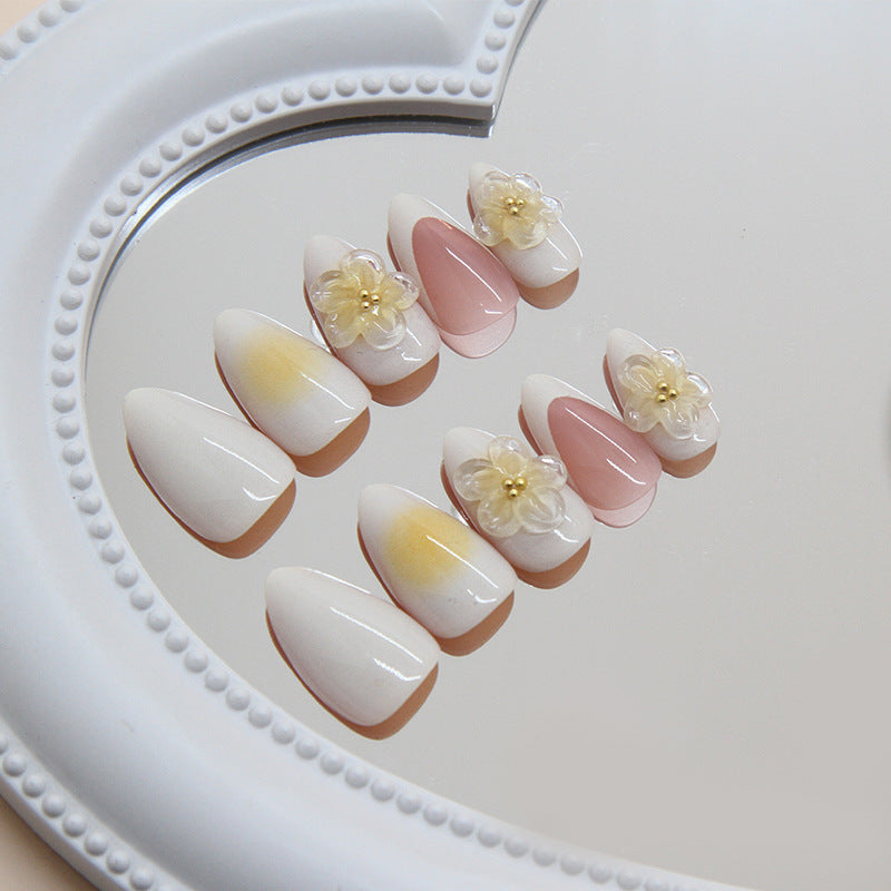 Spring Summer Fresh Peach Blossom French Nails, Removable