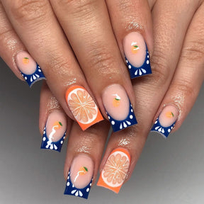 Summer Blue French Wave Lemon 3D Nails