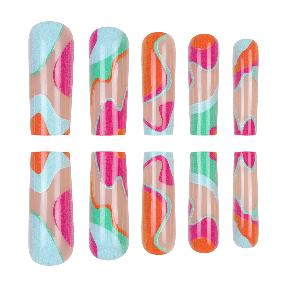 Colorful Striped Geometric Nail Tips, Ready-Made