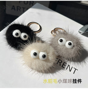 Cute Mink Fur Coal Ball Keychain - Plush Toy Accessory