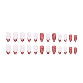 Shiny Wine Red Round Almond Nail Stickers