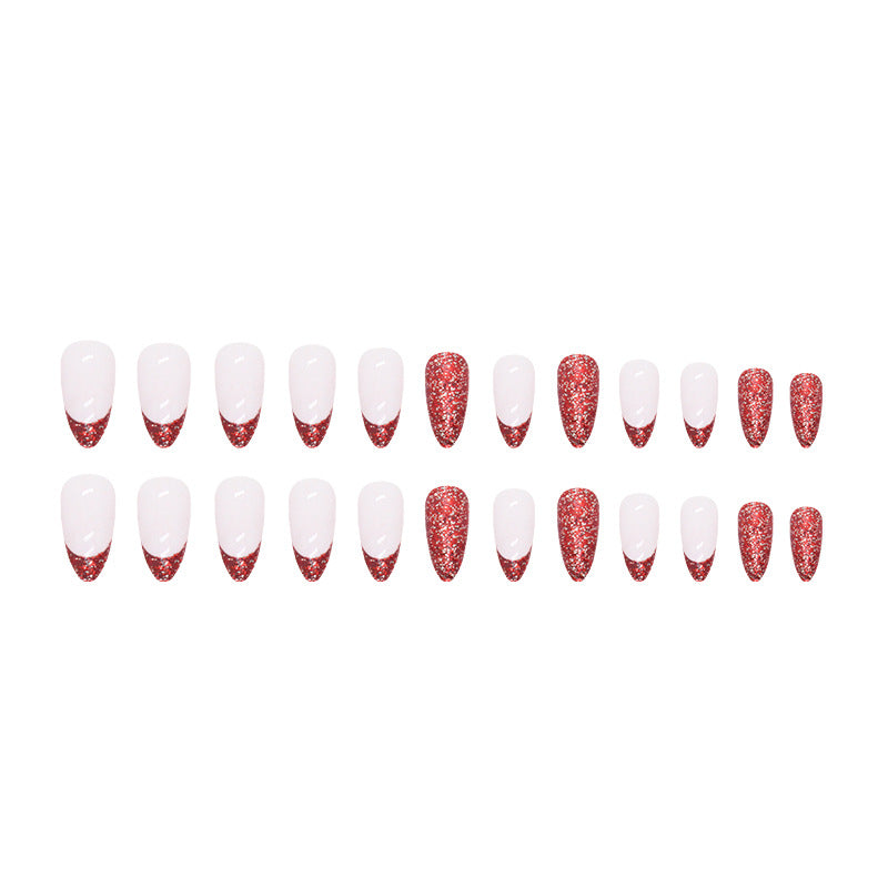 Shiny Wine Red Round Almond Nail Stickers