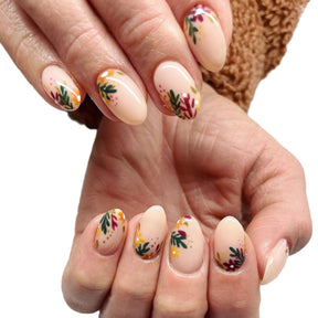 Thanksgiving Brown Maple Leaf Nails, Orange Flower Design