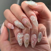 Aurora Butterfly Nails with Rhinestones, Blush Ombre, and Pearl Bows